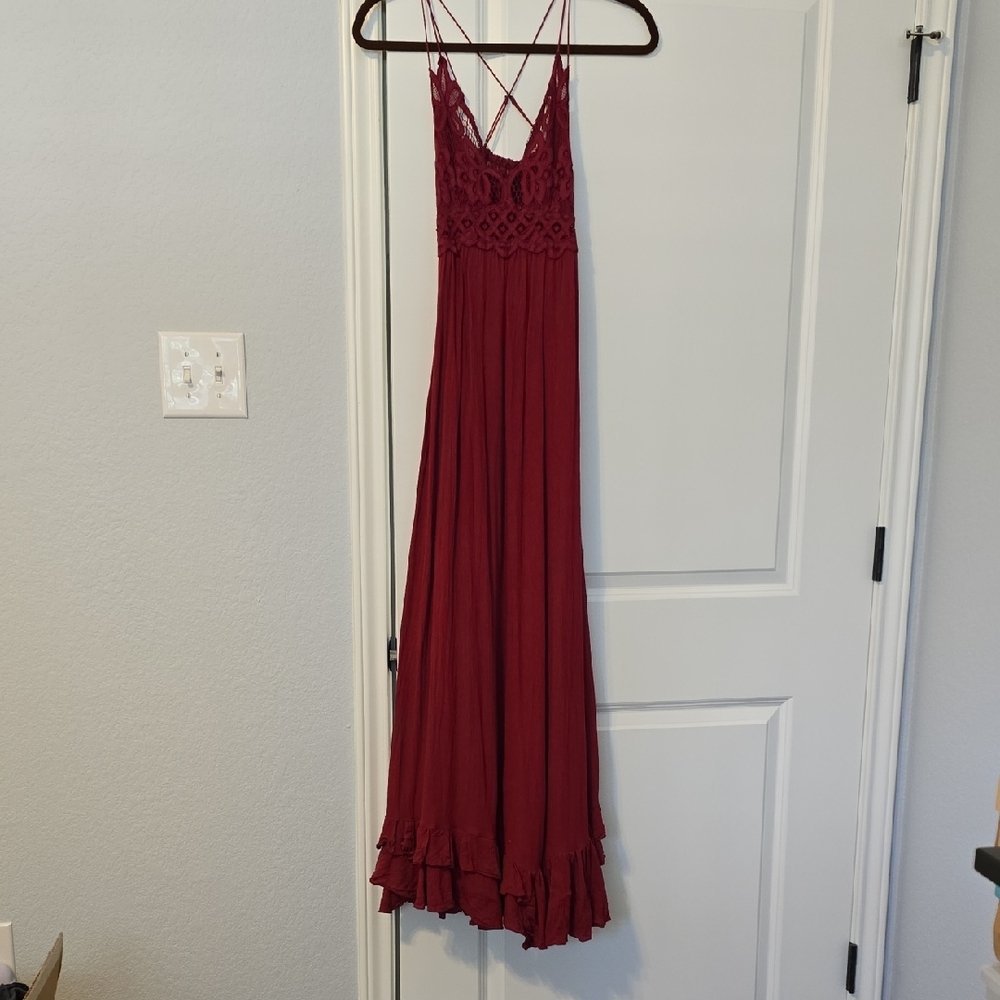 Free People Adella Maxi Slip Dress In A Beautiful Ruby Red Color. Size XS EUC